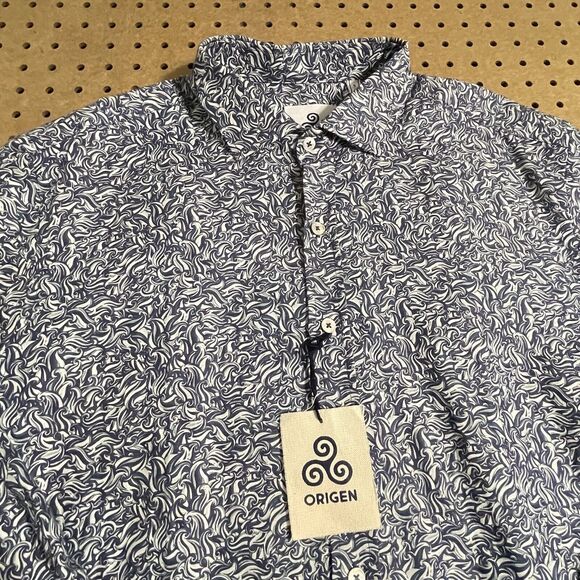 NWT Origen Man Storm LS Button Up Shirt Floral AOP Print Linen Blend Blue XL Men - Picture 2 of 11